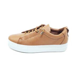 Vaqay Sanremo Leather Sneakers Tan Brown Low Top Casual Womens Size 38